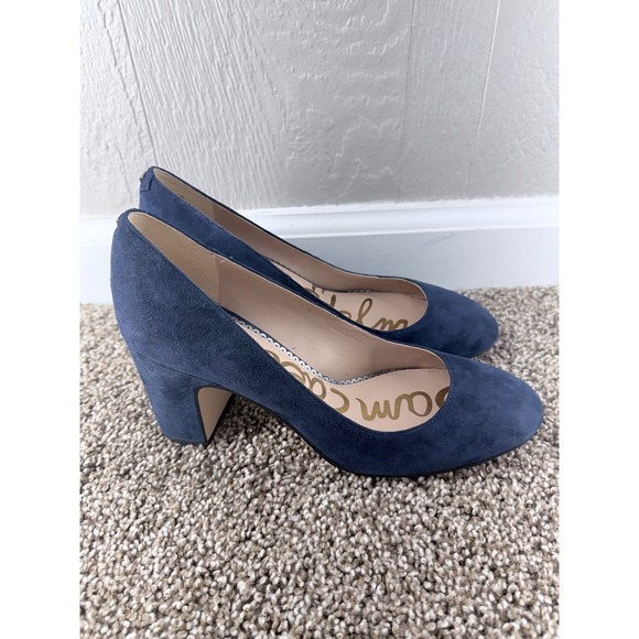 Sam Edelman Navy Blue Suede Round Toe Block Heel Pumps Womens 7.5 M - Picture 2 of 7